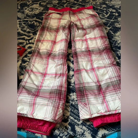 Plaid Snow Pants - Pink and White - Picture 1 of 3